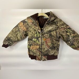 Carhartt Camo Jacket Boys Mossy Oak Duck Canvas Hooded Insulated Coat Zip Up- 3T